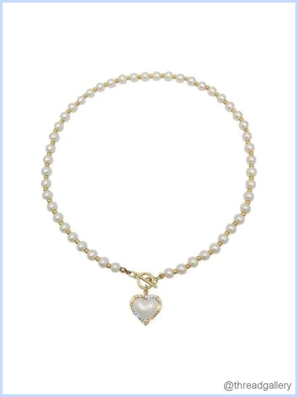 Heart Pendant Faux Pearl Necklace Titanium Steel Chain Elegant Women